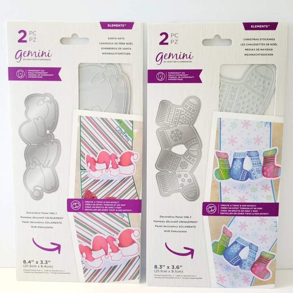 2 Packs Gemini Crafter's Santa Hats & Christmas Stockings Papercraft Die Panels